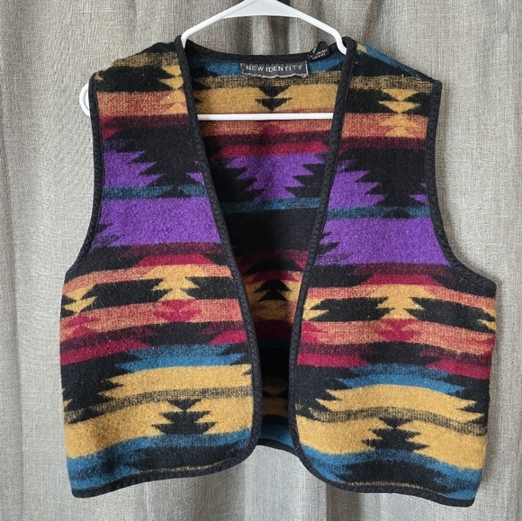 New Identity Vtg 90s Wool Colorful Aztec Vest Womens Size L - Picture 1 of 5